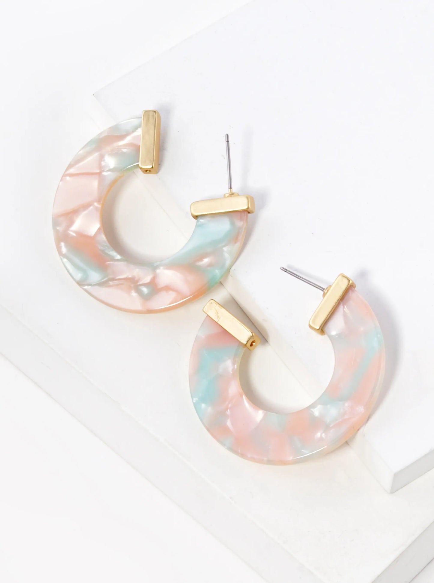 40mm Flat Acetate Color Hoop Earrings With Metal Accents