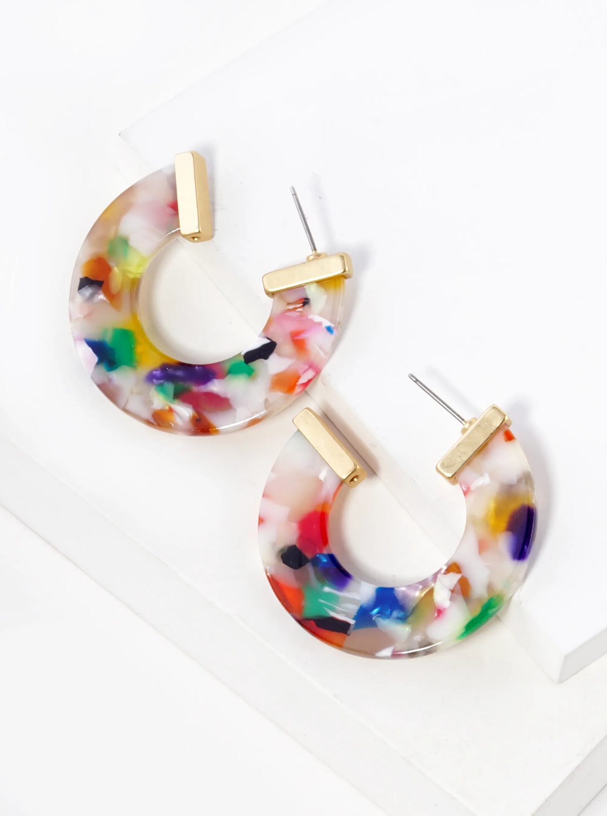 40mm Flat Acetate Color Hoop Earrings With Metal Accents