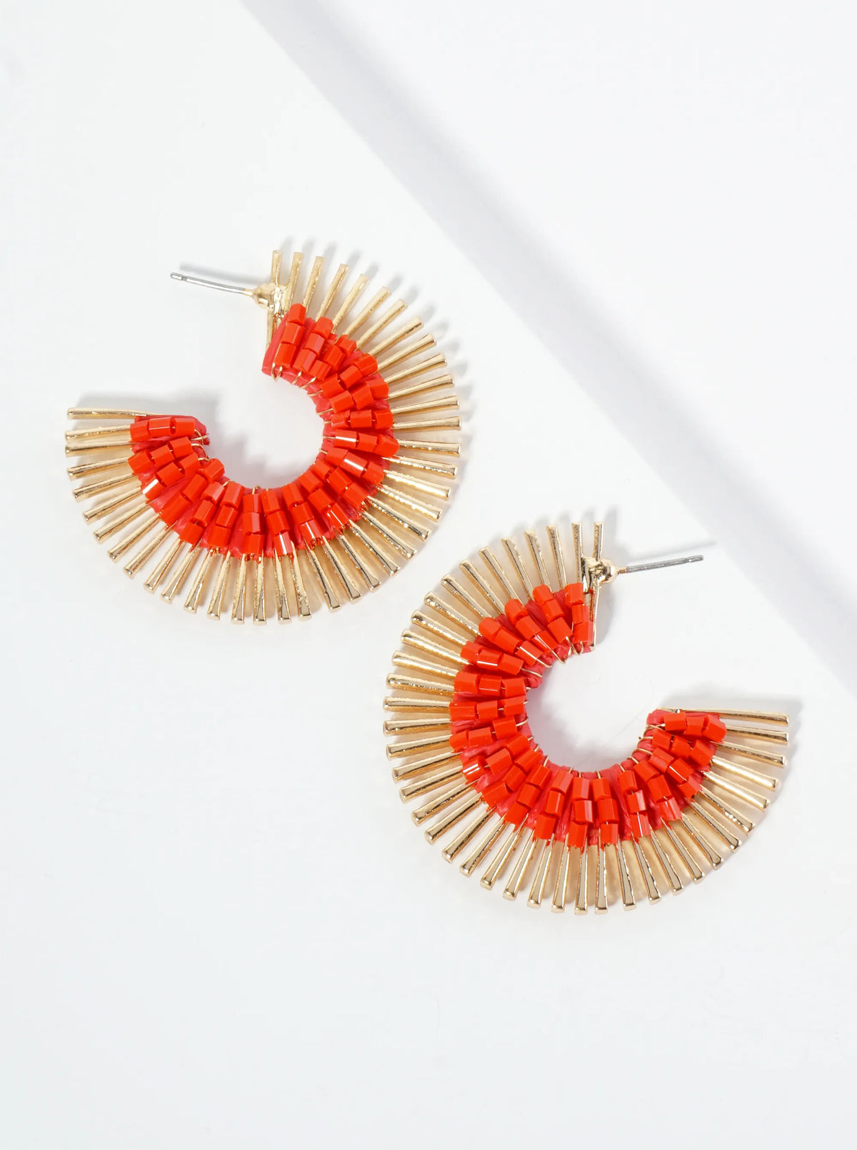 40mm Glass Beaded Sunburst Fan Hoop Earrings