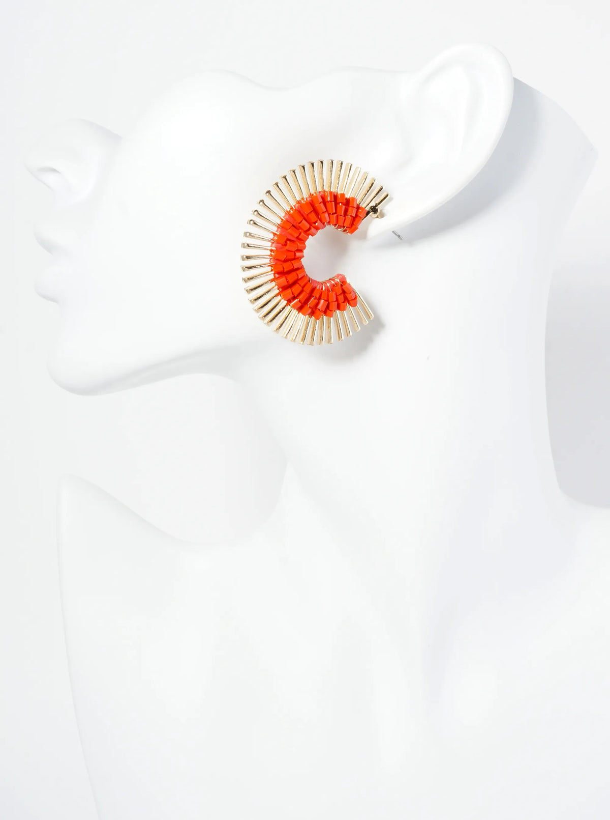 40mm Glass Beaded Sunburst Fan Hoop Earrings