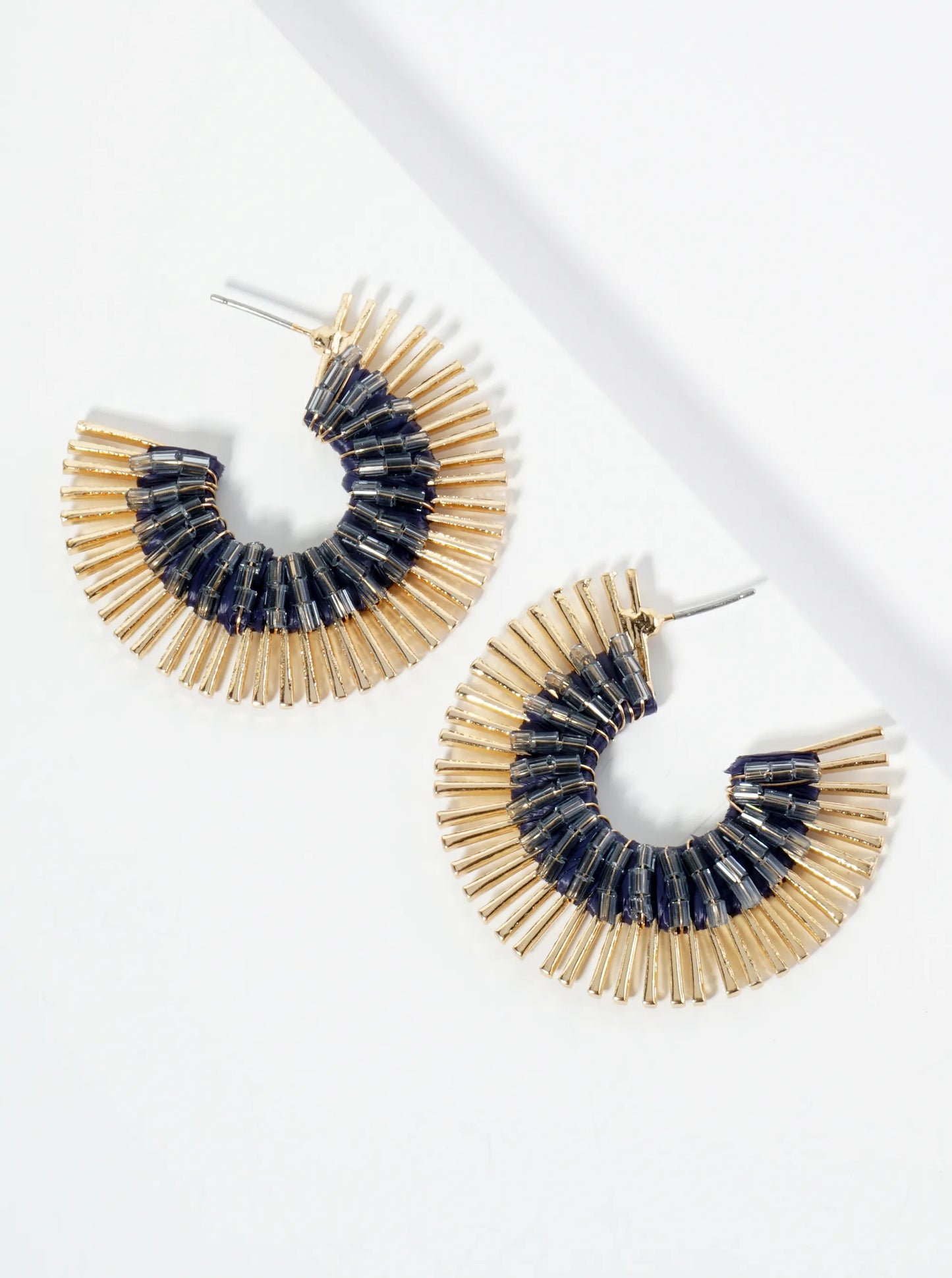 40mm Glass Beaded Sunburst Fan Hoop Earrings