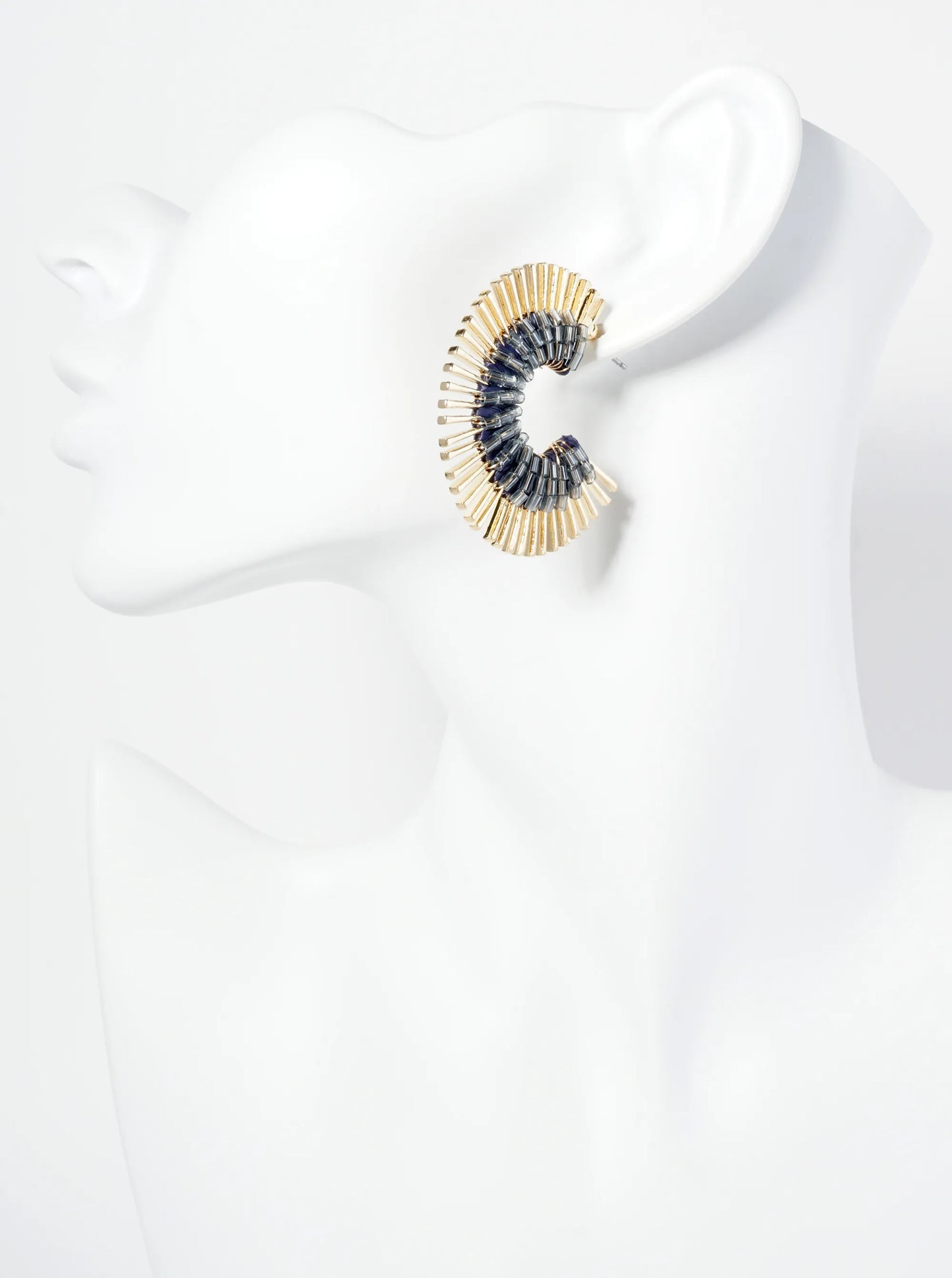 40mm Glass Beaded Sunburst Fan Hoop Earrings