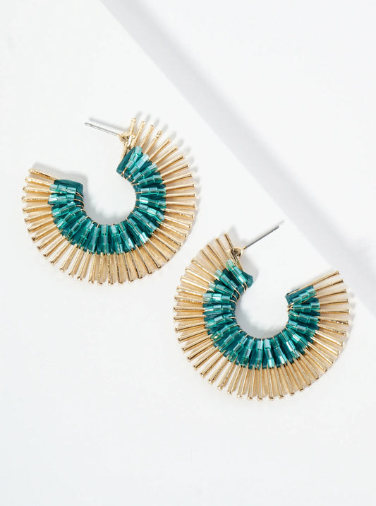 40mm Glass Beaded Sunburst Fan Hoop Earrings