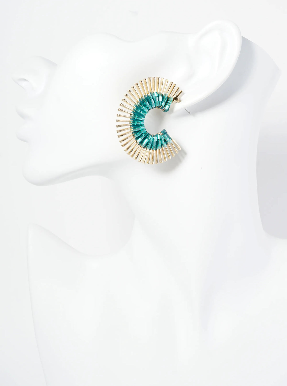 40mm Glass Beaded Sunburst Fan Hoop Earrings