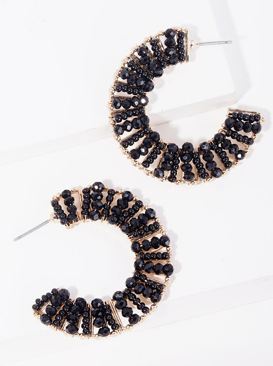 40mm Glass Beaded Wide Open Hoop Earrings