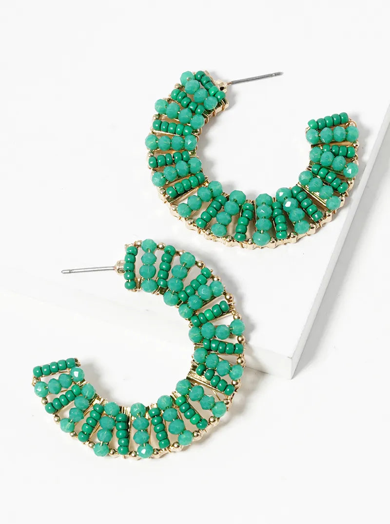 40mm Glass Beaded Wide Open Hoop Earrings