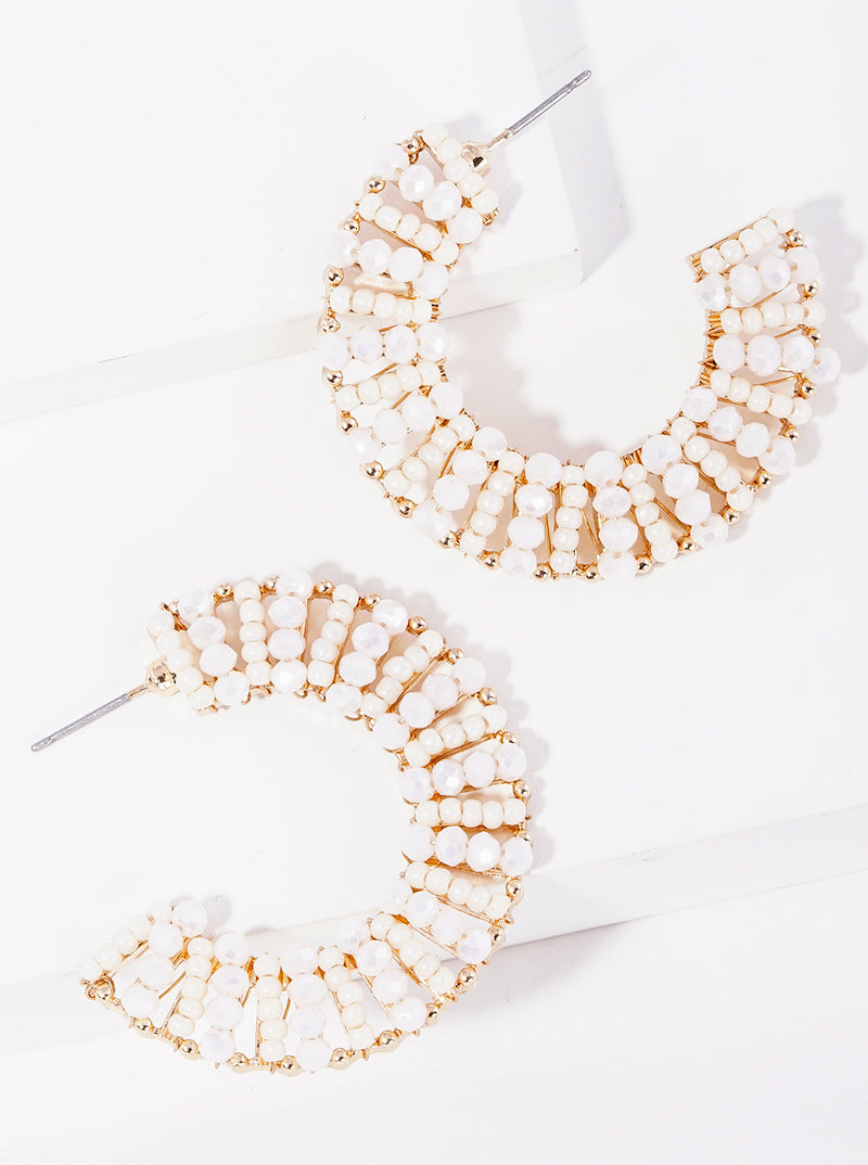 40mm Glass Beaded Wide Open Hoop Earrings