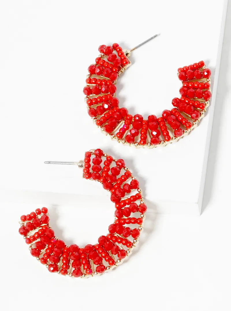 40mm Glass Beaded Wide Open Hoop Earrings