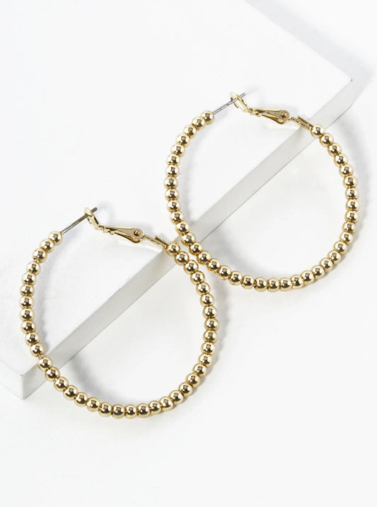 40mm Metallic 2mm Ball Beaded Lightweight Latch Back Hoop Earrings