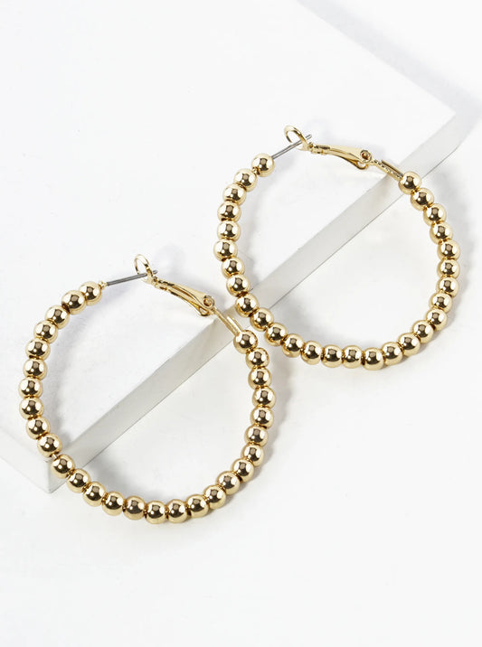 40mm Metallic 3mm Ball Beaded Lightweight Latch Back Hoop Earrings