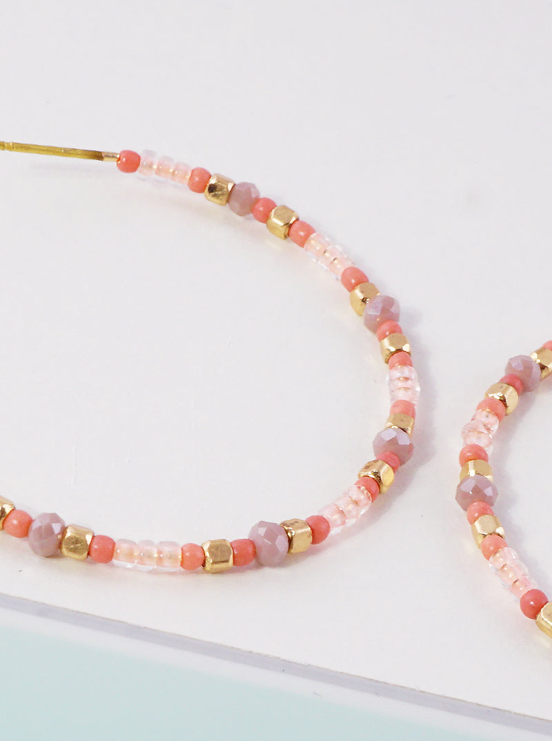 40mm Multi Seed Beaded Lightweight Hoop Earrings