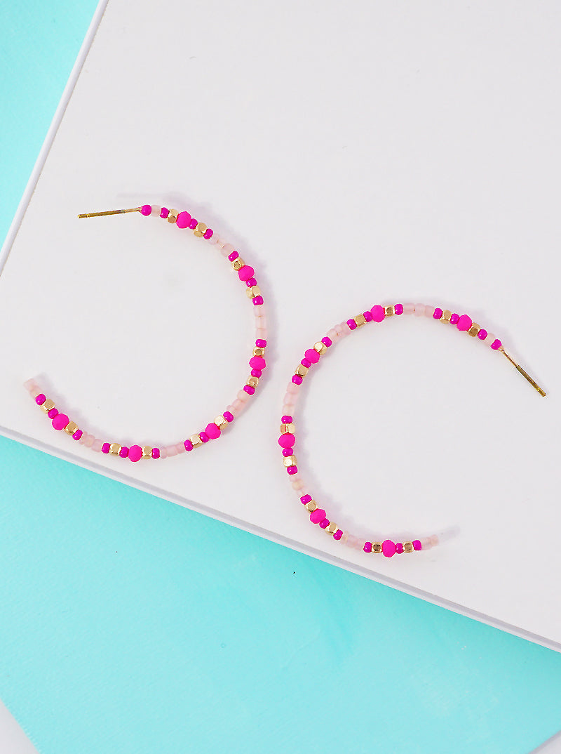 40mm Multi Seed Beaded Lightweight Hoop Earrings
