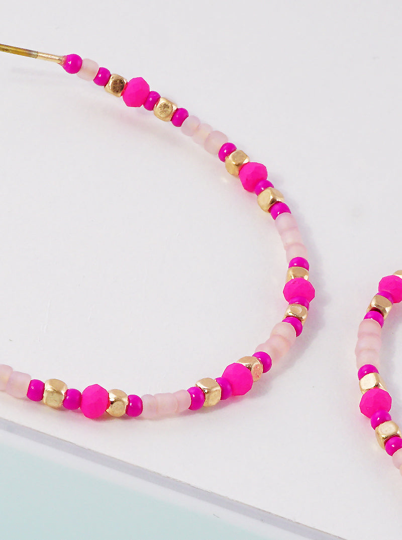 40mm Multi Seed Beaded Lightweight Hoop Earrings
