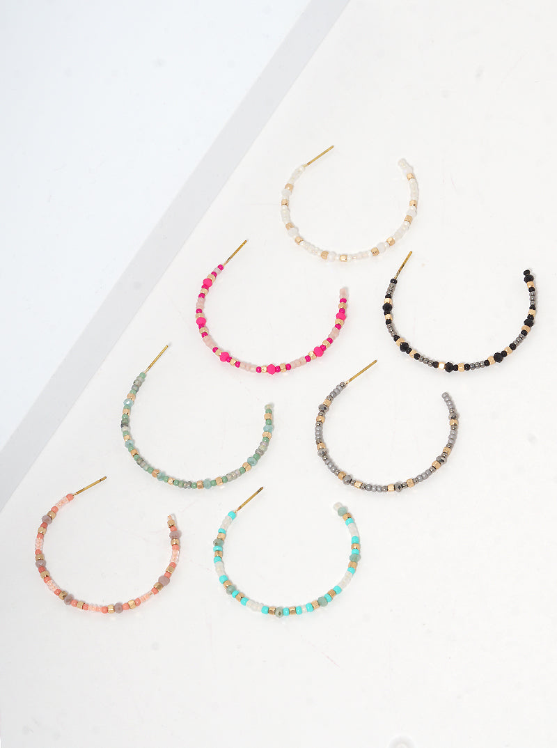 40mm Multi Seed Beaded Lightweight Hoop Earrings