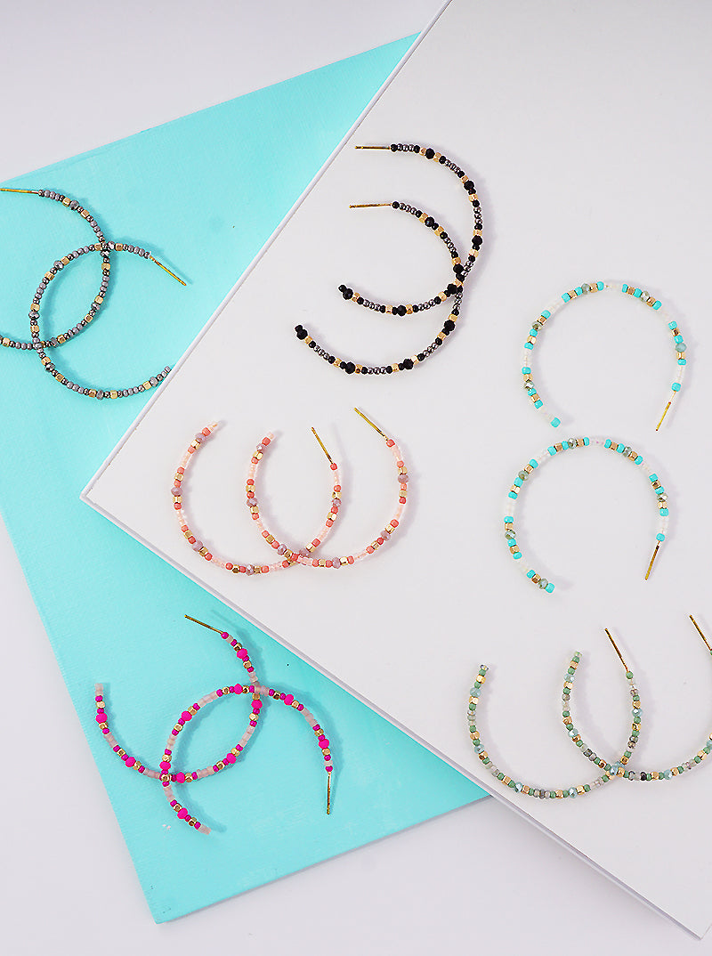 40mm Multi Seed Beaded Lightweight Hoop Earrings