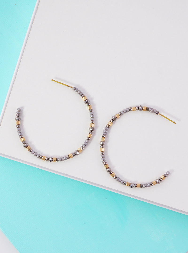 40mm Multi Seed Beaded Lightweight Hoop Earrings
