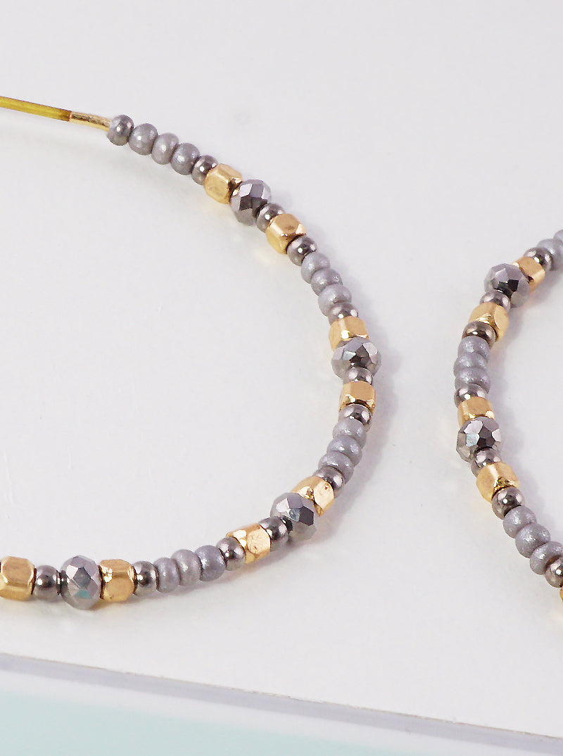 40mm Multi Seed Beaded Lightweight Hoop Earrings