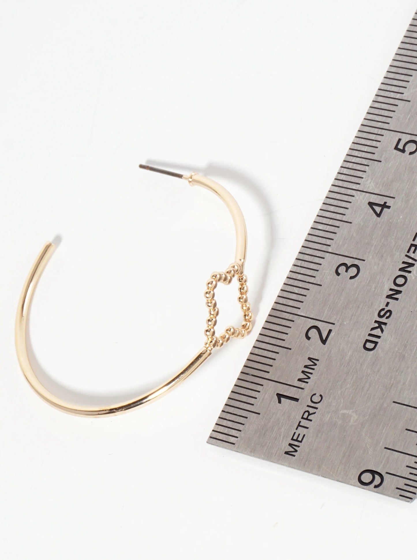 40mm Open Hoop Earrings With Ball-Texture Quatrefoil Accent
