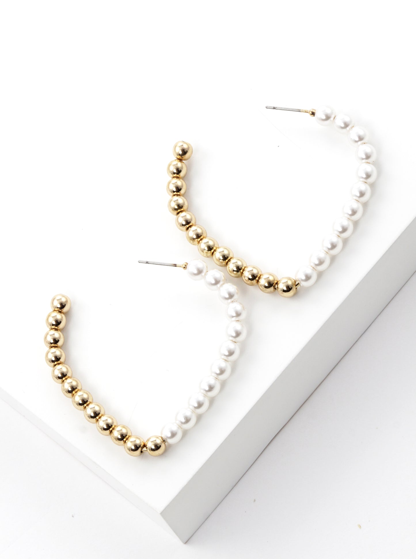40mm Pearl And Copper Coated Bead Heart Shape Hoop Earrings