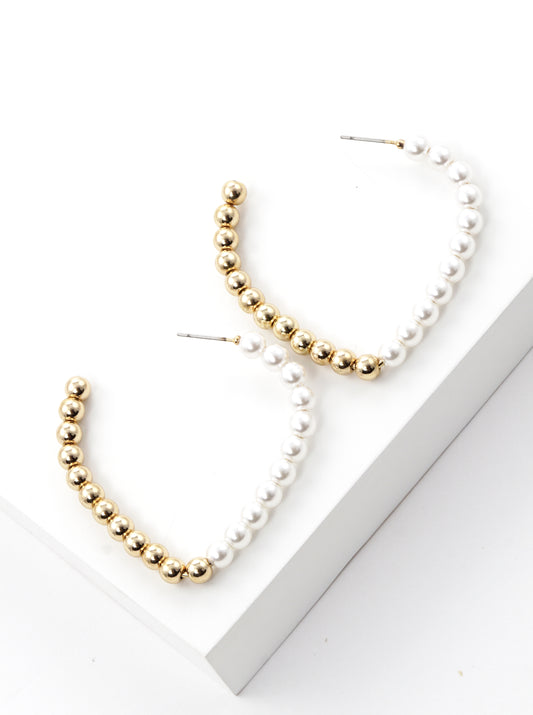 40mm Pearl And Copper Coated Bead Heart Shape Hoop Earrings