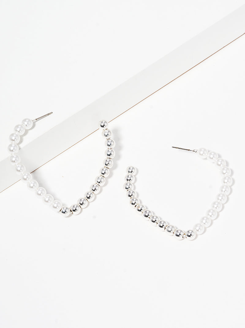 40mm Pearl And Copper Coated Bead Heart Shape Hoop Earrings