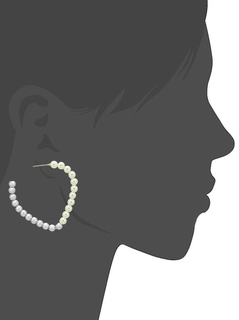 40mm Pearl And Copper Coated Bead Heart Shape Hoop Earrings