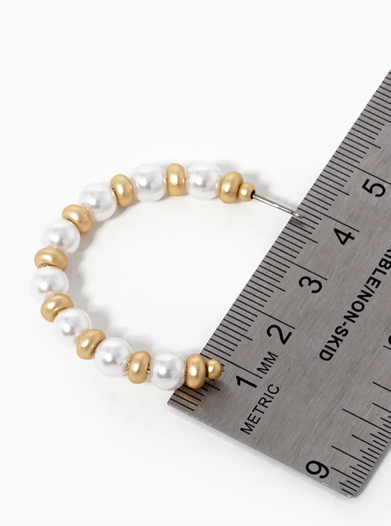 40mm Pearl And Metallic Beads Open Hoop Earrings