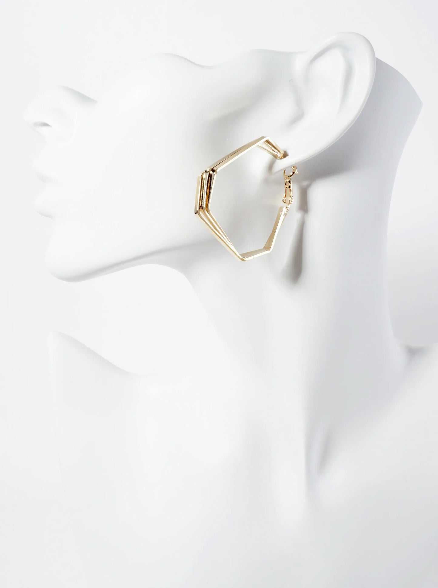 40mm Polished Brass 3-Layer Geometric Latch-back Hoop Earrings