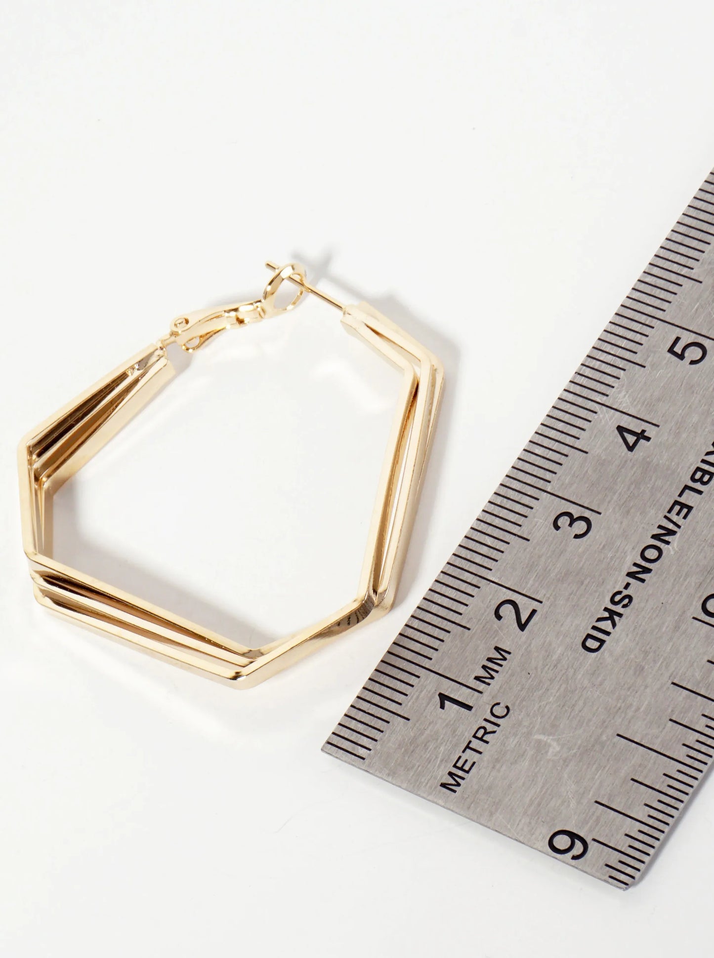 40mm Polished Brass 3-Layer Geometric Latch-back Hoop Earrings