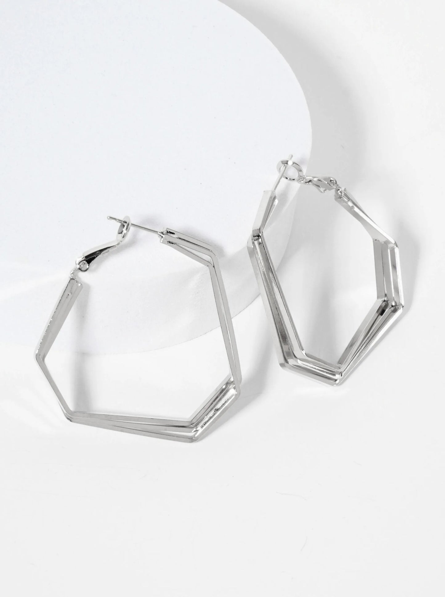 40mm Polished Brass 3-Layer Geometric Latch-back Hoop Earrings