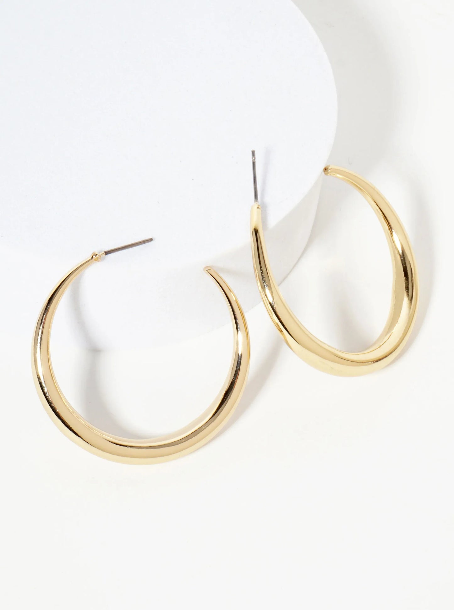 40mm Polished Brass Tapered Open Hoop Earrings