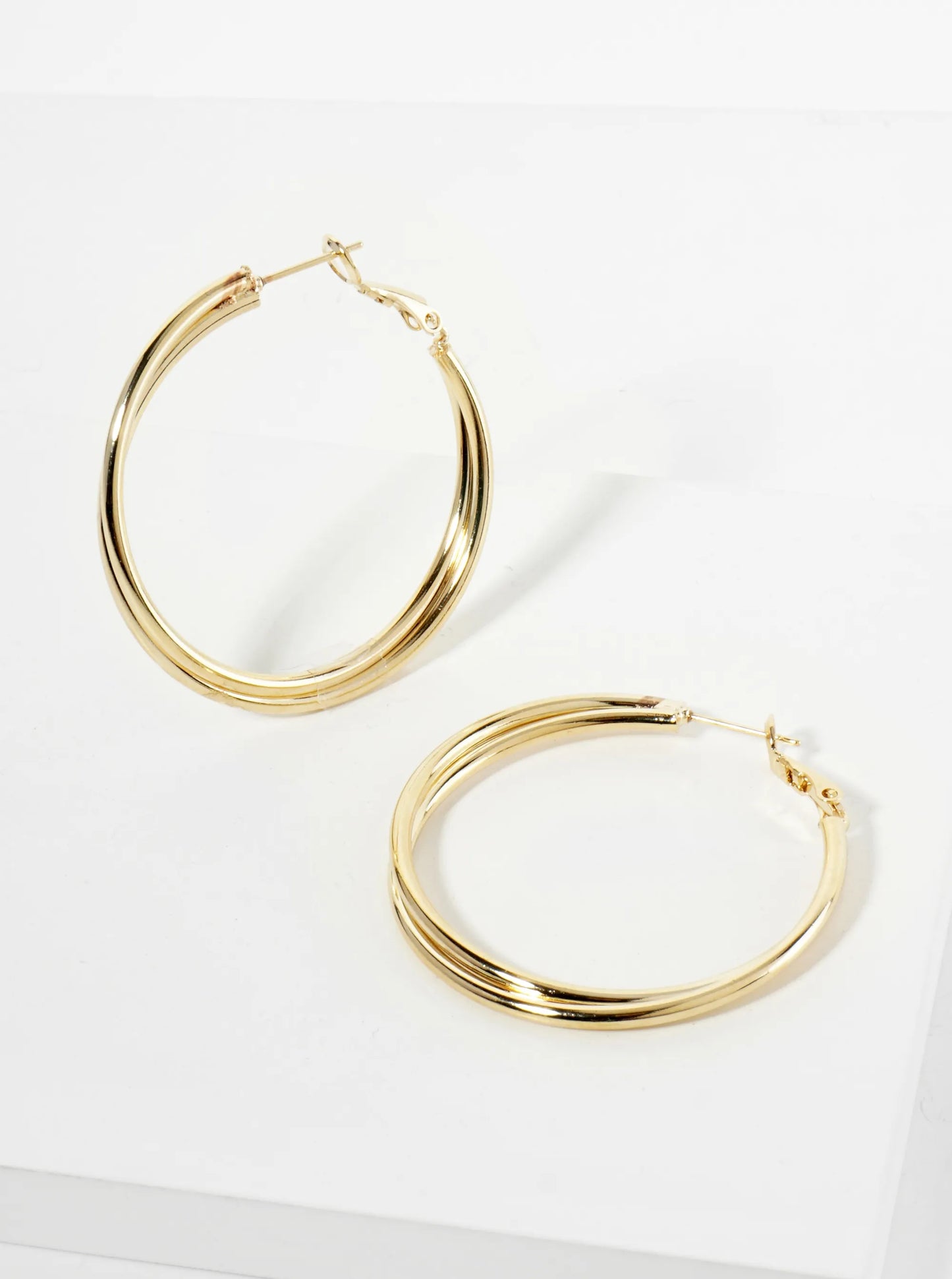 40mm Polished Metal Overlapping Latch Back Hoop Earrings