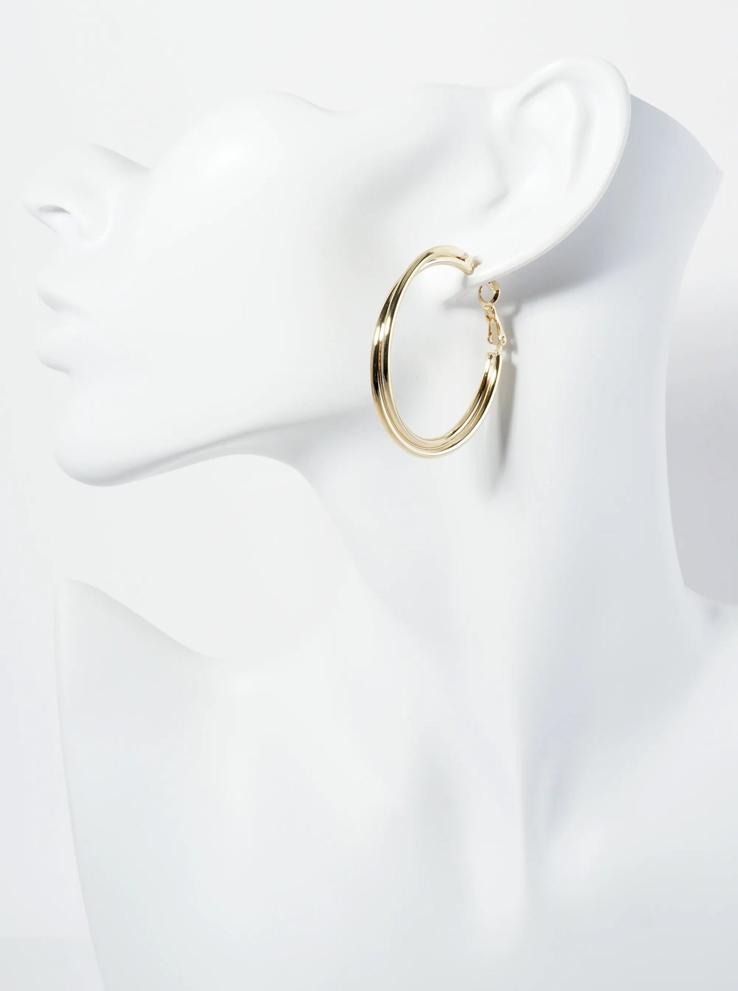 40mm Polished Metal Overlapping Latch Back Hoop Earrings