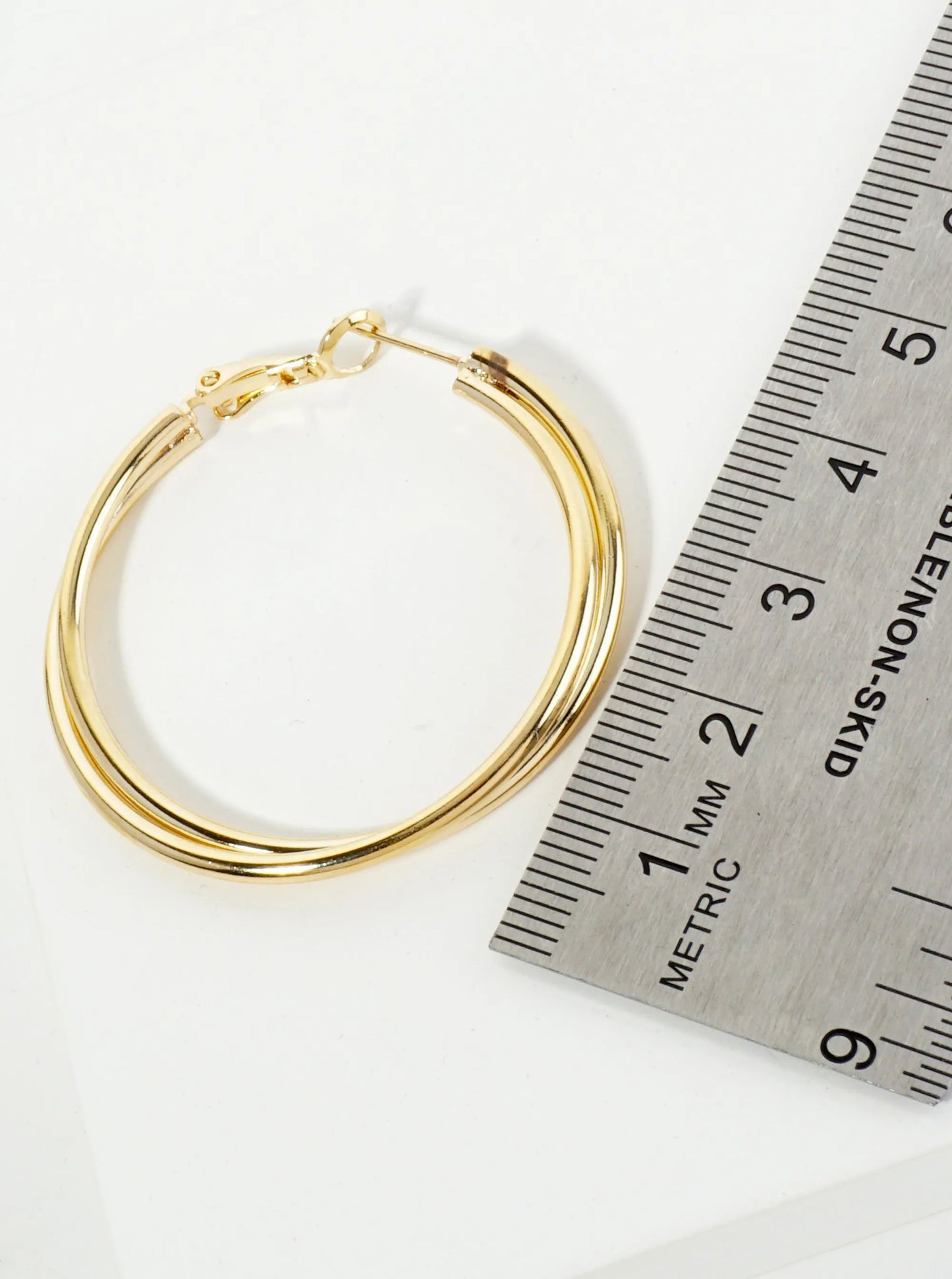 40mm Polished Metal Overlapping Latch Back Hoop Earrings