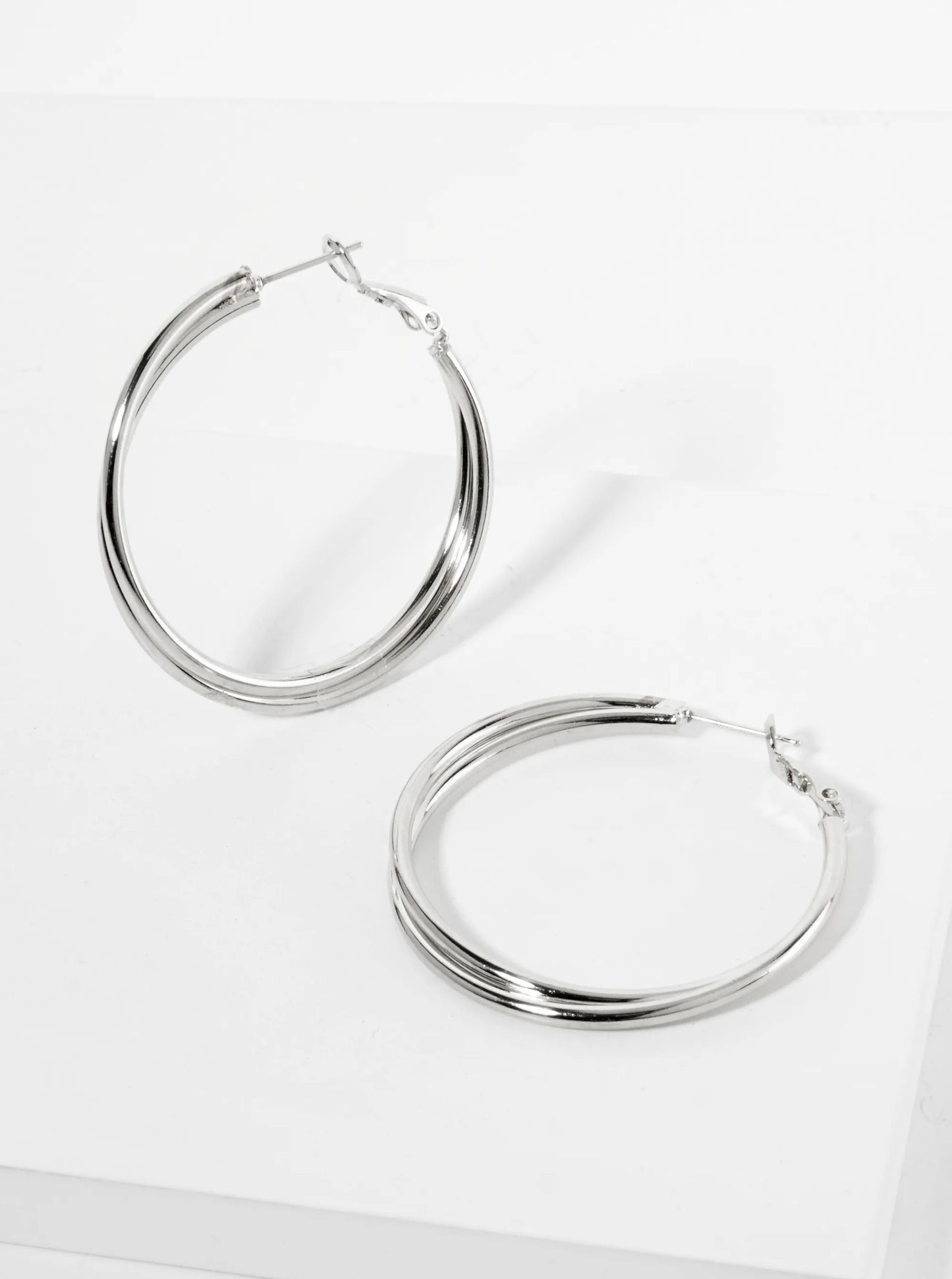 40mm Polished Metal Overlapping Latch Back Hoop Earrings