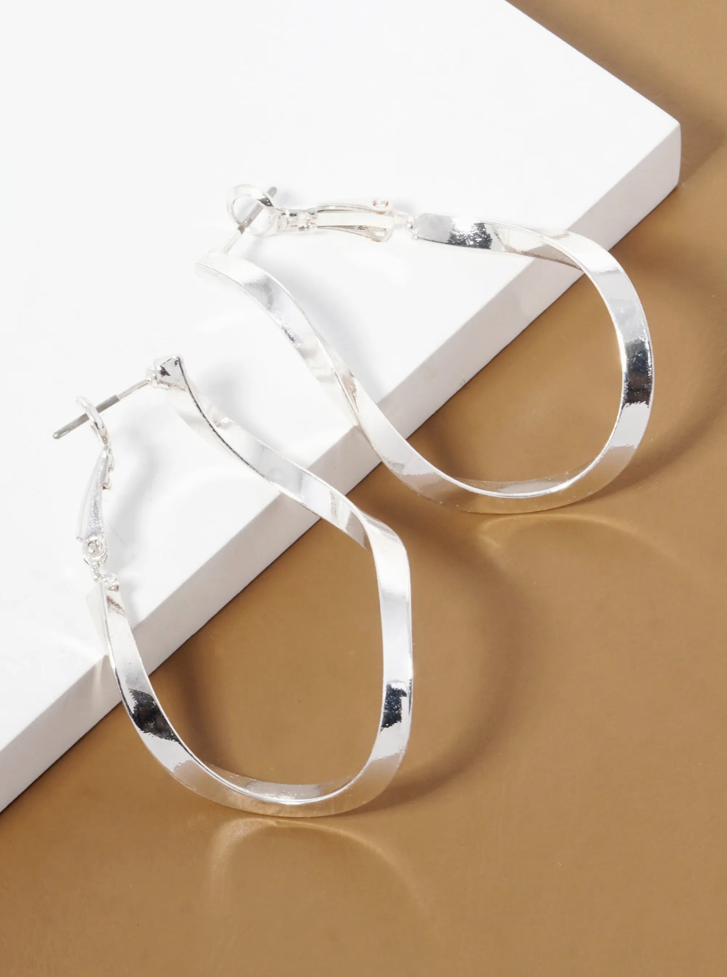 40mm Polished Metal Wavy Hoop Earrings