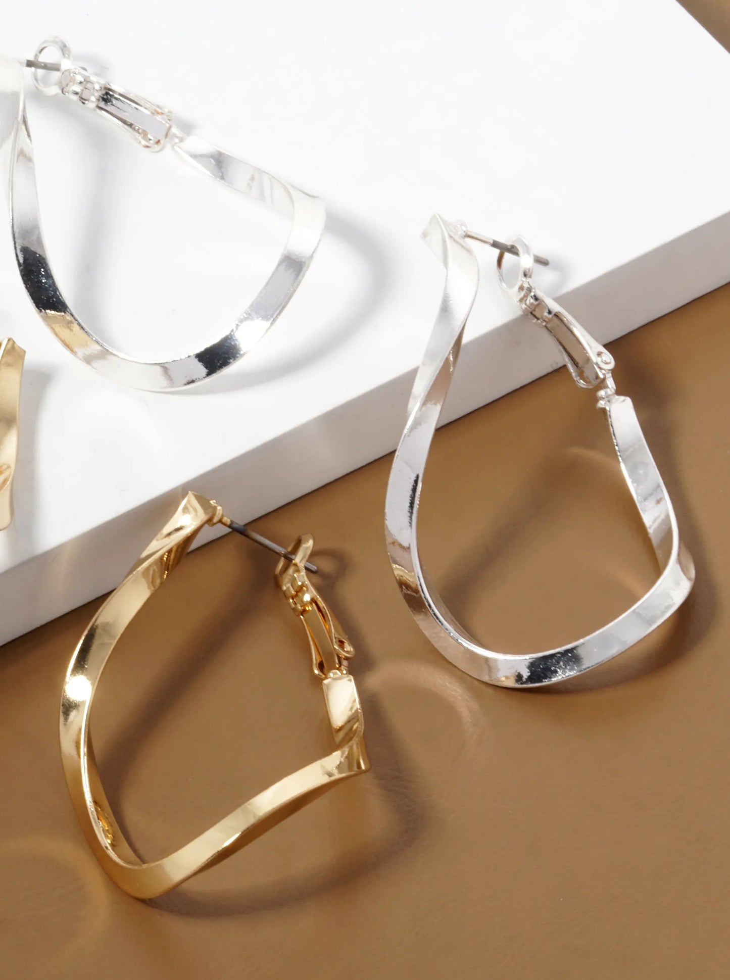40mm Polished Metal Wavy Hoop Earrings