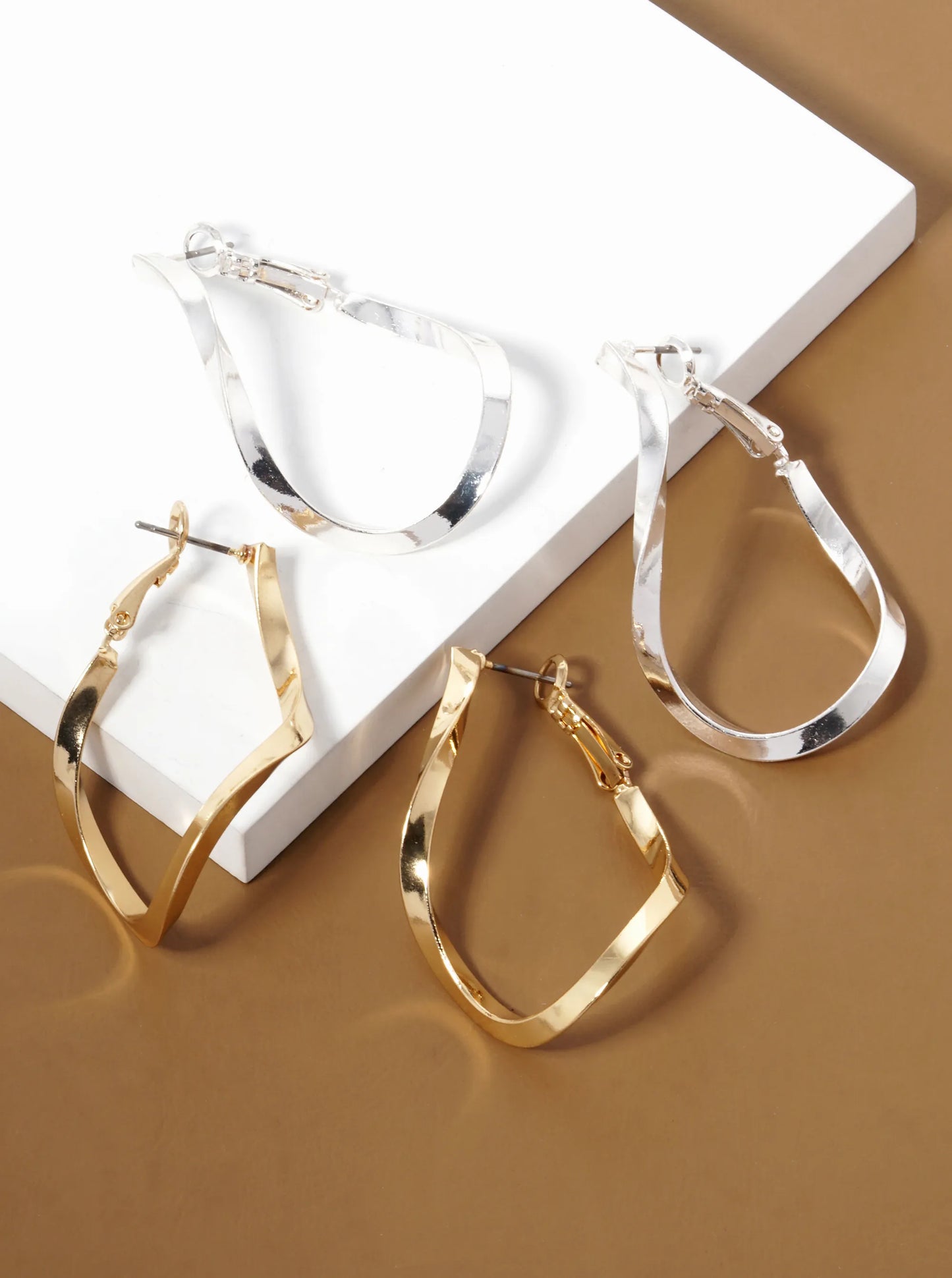 40mm Polished Metal Wavy Hoop Earrings