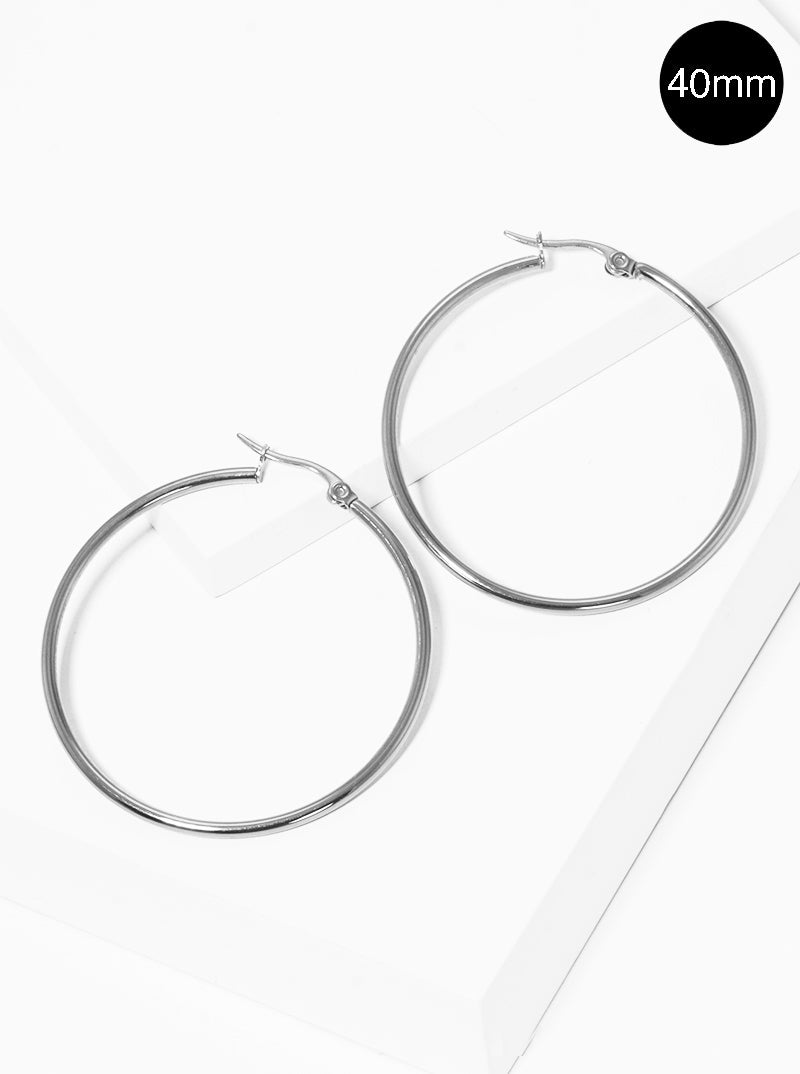 40mm Round Stainless Steel Latch Back Hoop Earrings