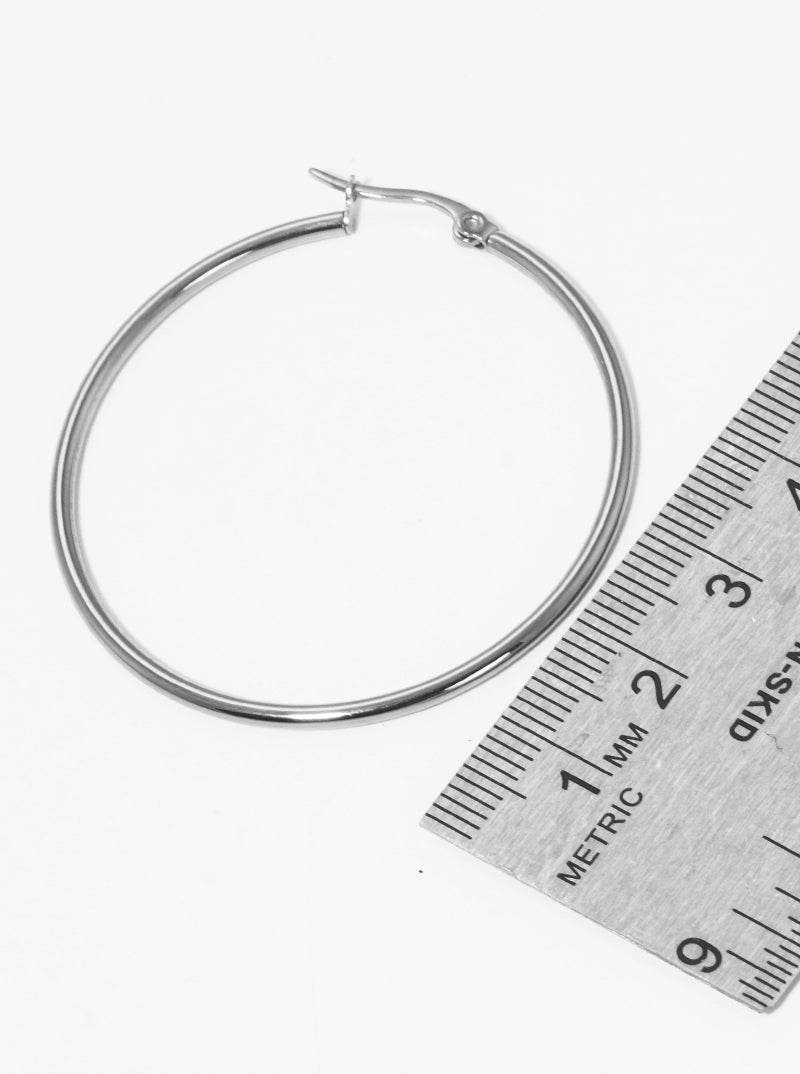 40mm Round Stainless Steel Latch Back Hoop Earrings