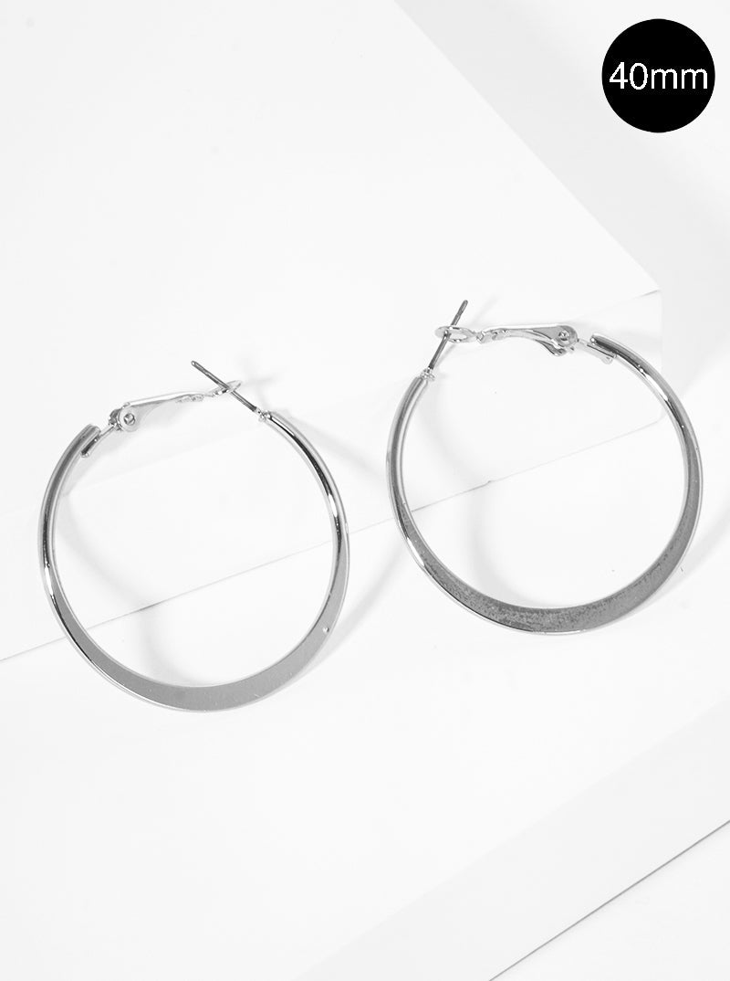 40mm Round Steel Hoop Earrings With Flat Center