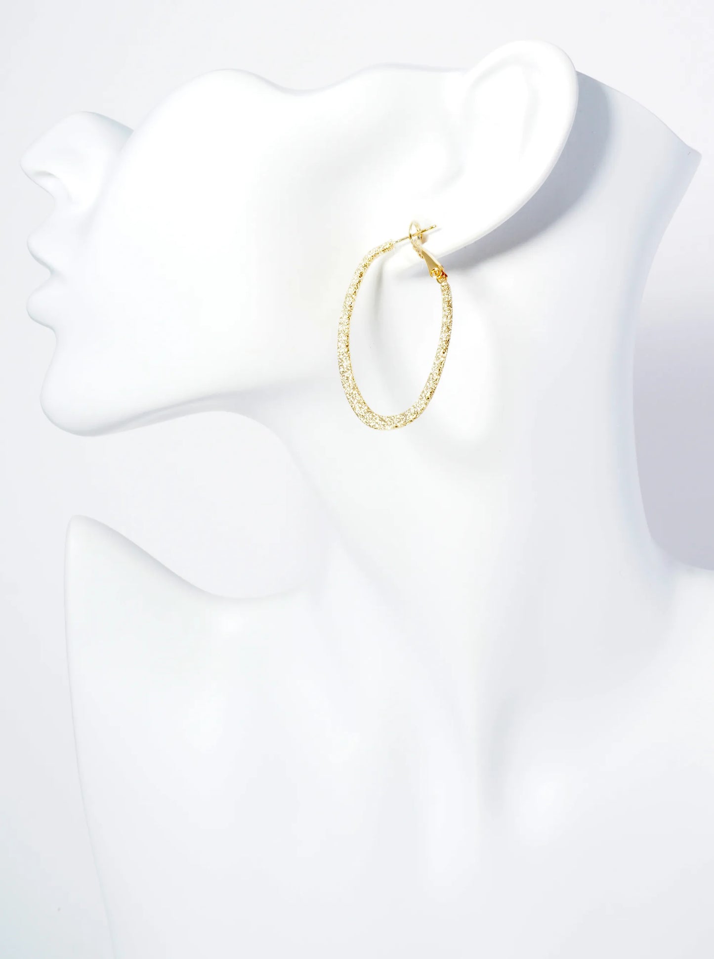40mm Sand-Texture 14K-Gold-Dipped Oval Flat Latch-Back Hoop Earrings