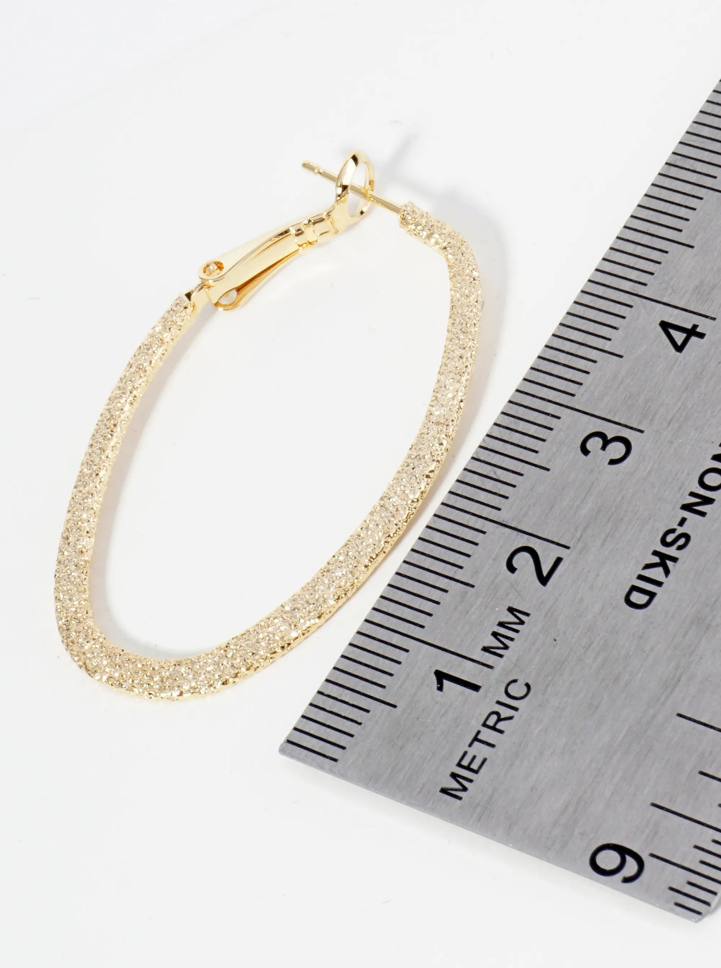 40mm Sand-Texture 14K-Gold-Dipped Oval Flat Latch-Back Hoop Earrings