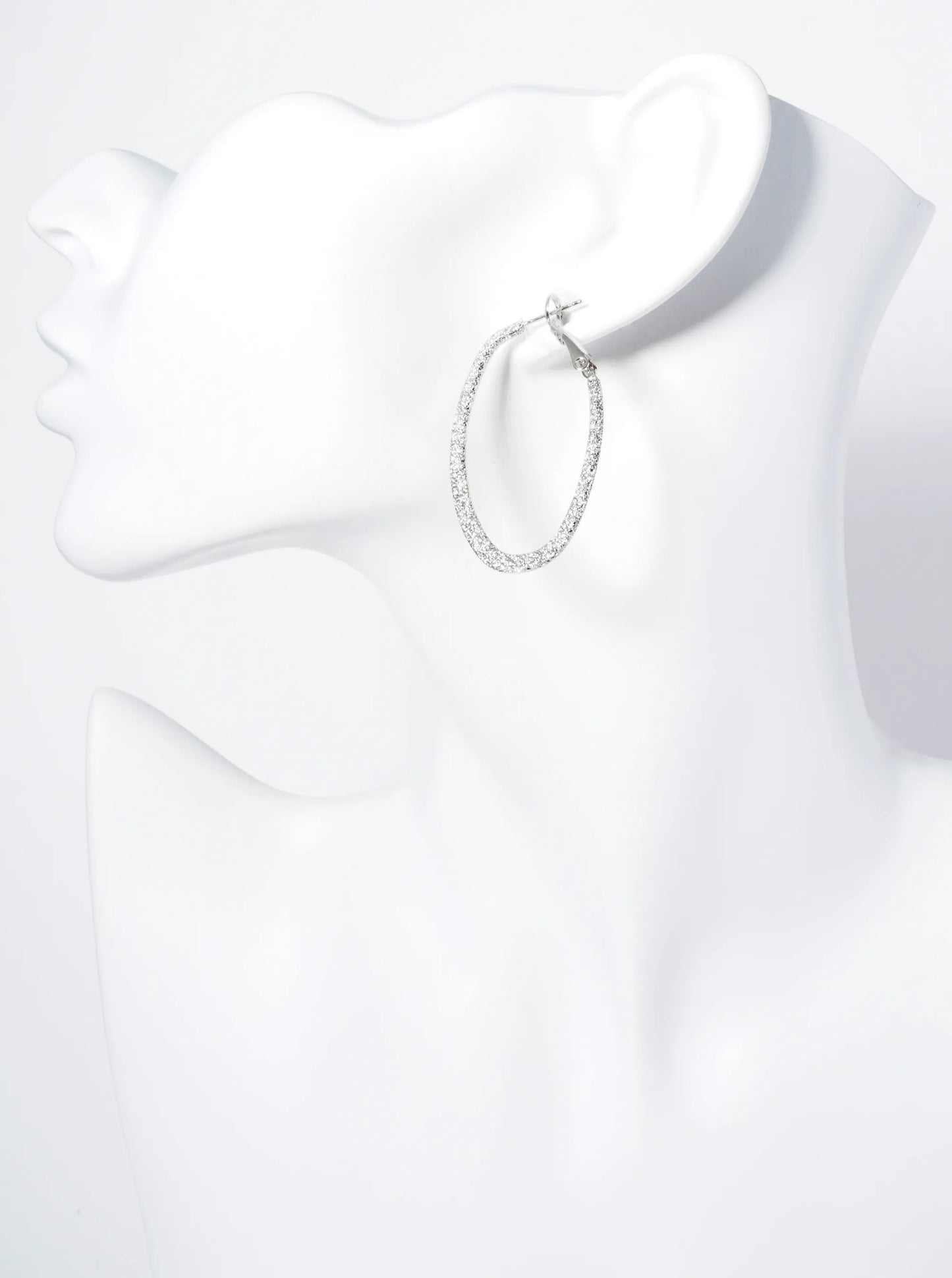 40mm Sand-Texture 14K-Gold-Dipped Oval Flat Latch-Back Hoop Earrings