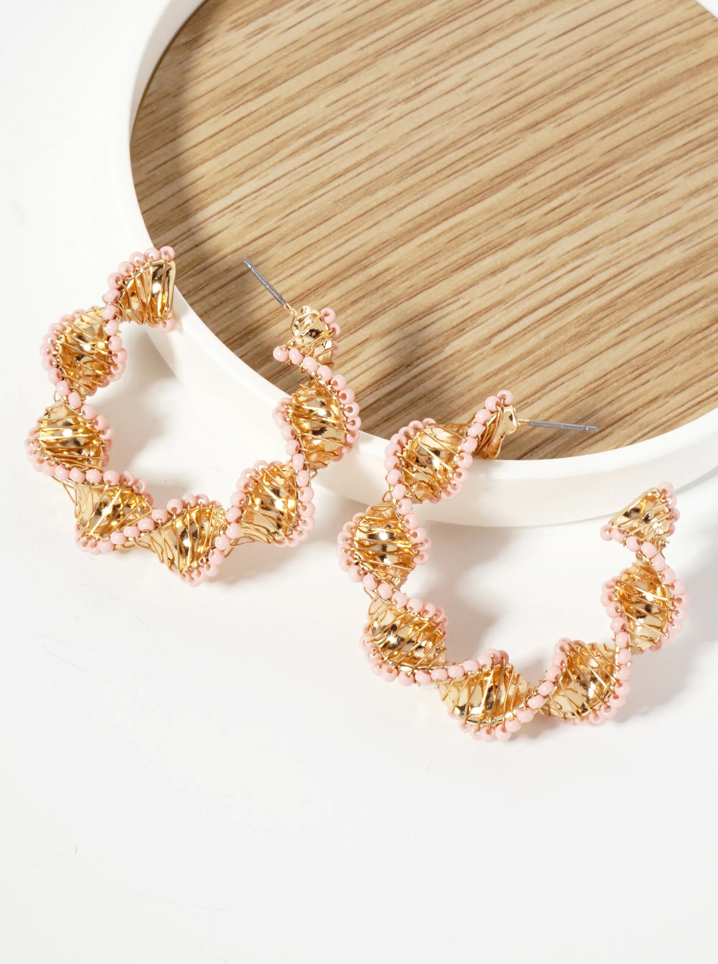 40mm Seed-Bead Wire-Wrapped Twisted Open Hoop Earrings