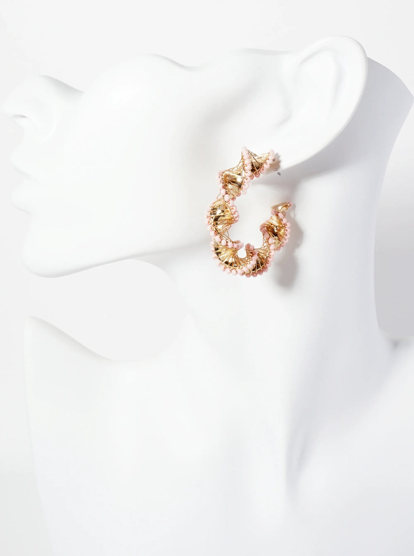 40mm Seed-Bead Wire-Wrapped Twisted Open Hoop Earrings