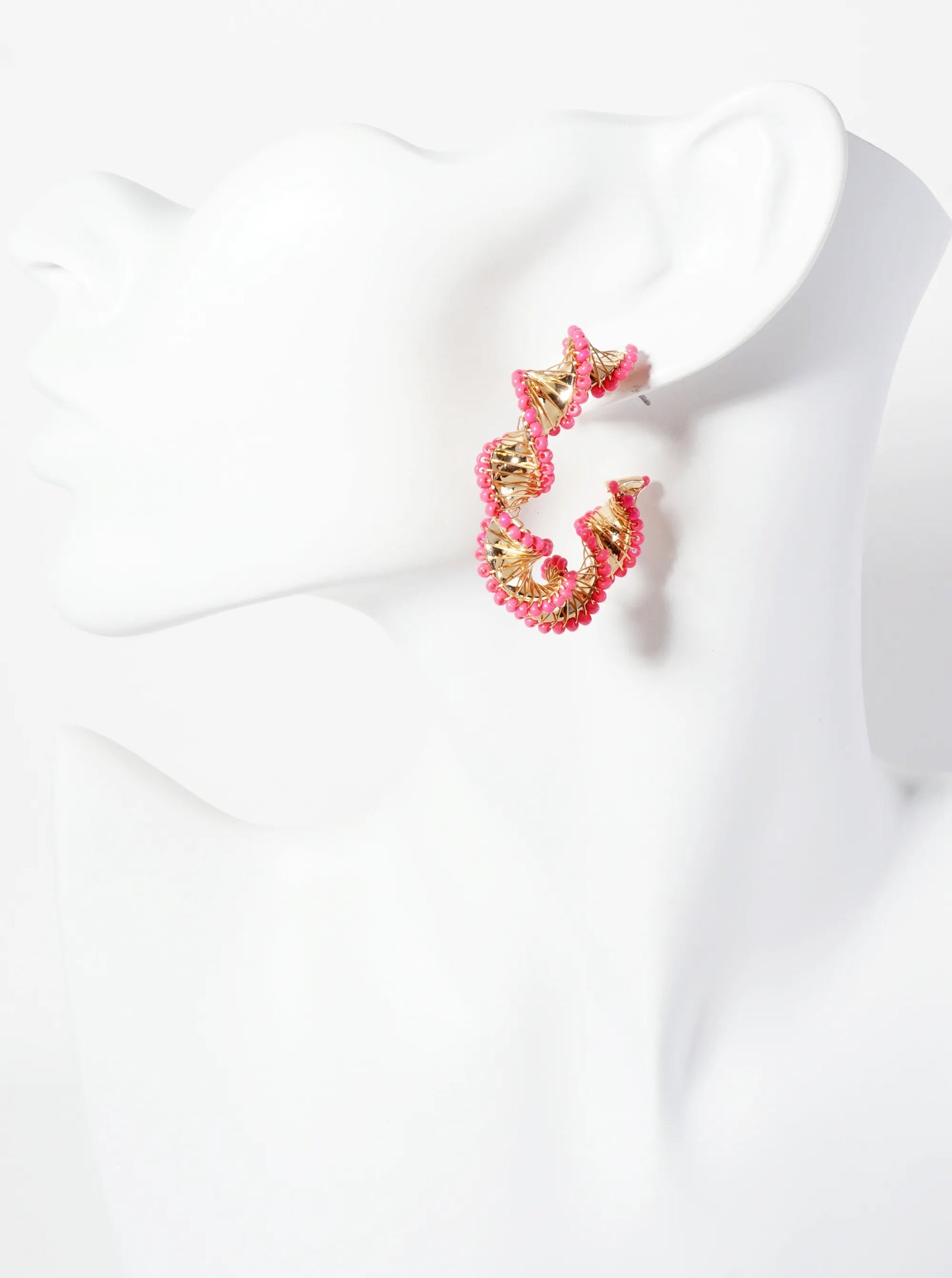 40mm Seed-Bead Wire-Wrapped Twisted Open Hoop Earrings