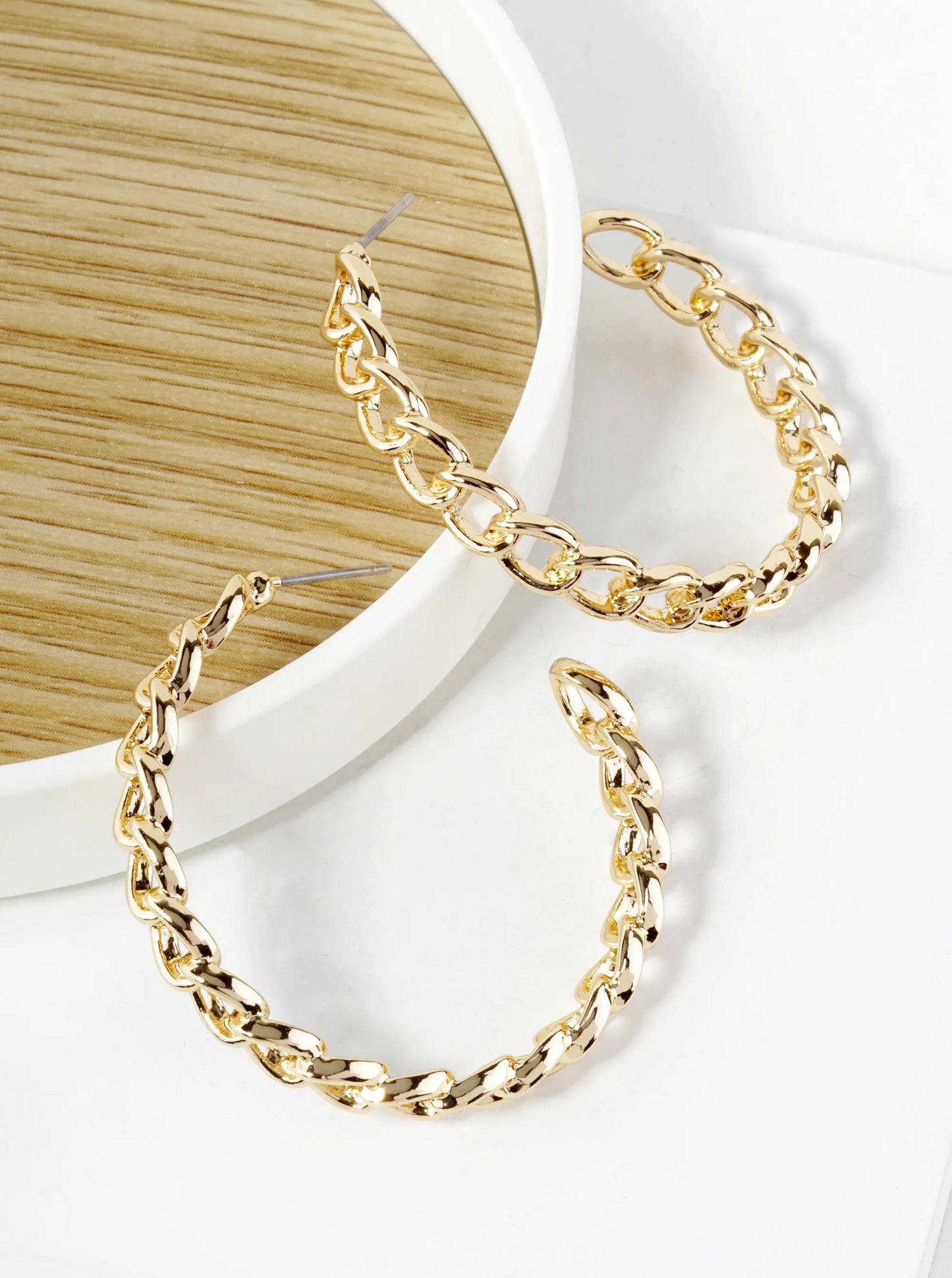 40mm Simulated Textured Chain Hoop Earrings