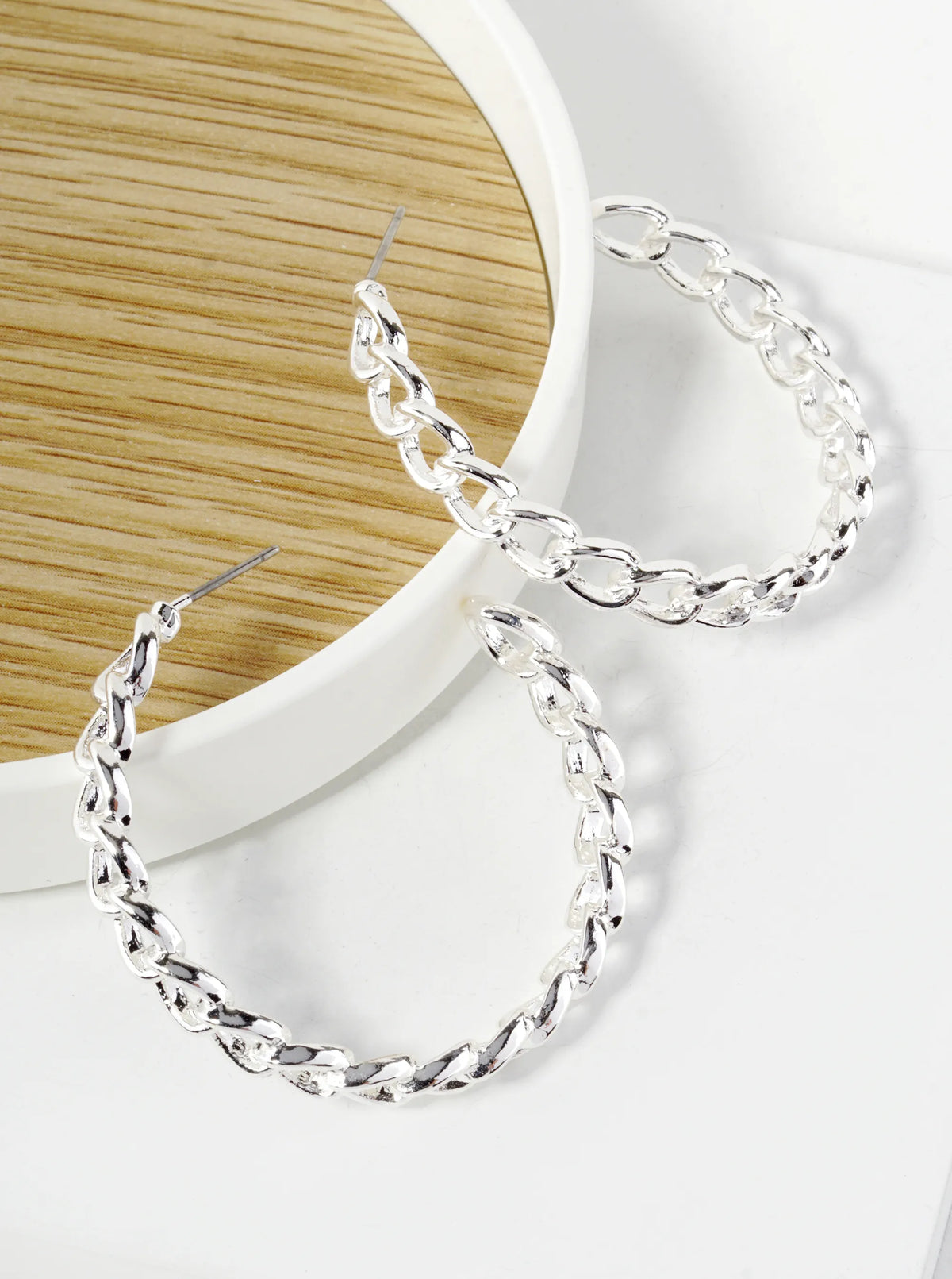40mm Simulated Textured Chain Hoop Earrings
