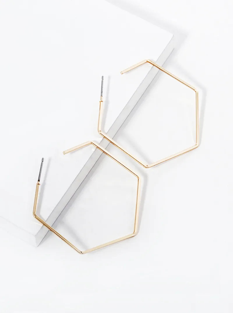 40mm Skinny Hexagon Open Hoop Earrings